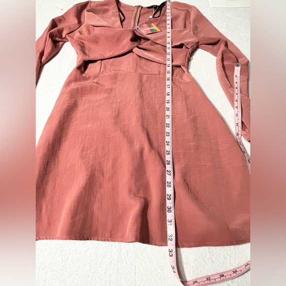 Miss Guided Long Sleeve Cross Over Front Mini Dress Rusty Pink Size 6 NWT - Picture 7 of 11